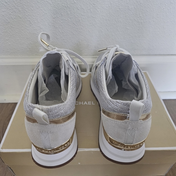 Michael Kors Dash Glitter Chain Mesh and Leather Trainer Sneakers - Picture 8 of 12